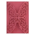 Elegant laser-cut wine red invitation cover with delicate floral and butterfly patterns - Dark Red