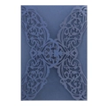 Detailed laser-cut navy blue wedding invitation cover with elegant floral hollow pattern - Magic Blue
