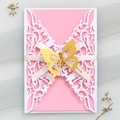 Elegante 3D Schmetterling Hochzeitseinladung mit Laserschnitt und rosa Innenfutter - Weiße Hülle + Rosa Innenseite