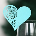 Laser-cut heart-shaped place card in sky blue pearl paper for wine glass decoration - Tiffany Blue
