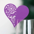 Detailed laser-cut purple heart wine glass card with floral and butterfly patterns - Dark Purple