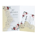 Detailed laser cut glitter wedding invitation pocket with floral details and reply card - Light Gold 42#