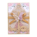 Invito di nozze laser cut con carrozza dorata e fiocco con farfalla colorata decorativa - Beige Oro