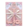 Pink laser-cut wedding invitation with hollow horse carriage, ribbon, and butterfly - Light Pink 250G