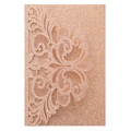 Elegant rose gold glitter laser cut lace invitation card with intricate floral patterns - Thick Champagne 96#