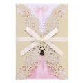 Laser-cut champagne gold glitter invitation with pink Quinceañera inner card and ribbon bow - Light Gold 42#