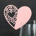 Pink heart-shaped laser-cut wine glass place card for wedding table decoration - Pink