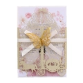 Invito di nozze dorato tagliato al laser con glitter e nastro a farfalla elegante - Oro Chiaro