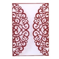 Elegant laser-cut red wedding invitation card with intricate hollow scroll patterns - Dark Red
