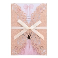 Invitation Quinceañera pailletée or rose découpée au laser avec un nœud en ruban de soie - Champagne Épais 96#