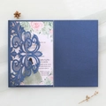 Navy blue laser-cut lace wedding invitation set with floral card on white backdrop - Magic Blue
