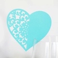 Detailed laser-cut light blue heart-shaped card for wedding wine glass decoration - Tiffany Blue