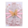 Invito matrimonio rosa glitterato tagliato al laser con farfalla dorata e carrozza - Rosa