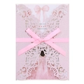 Pink glitter laser cut Quinceañera invitation cover with silk ribbon detail - Pink 44#