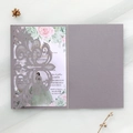 Elegant laser-cut trifold wedding invitation with gray pearlescent finish and floral card - Silver Charcoal