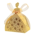Boîte à bonbons de mariage dorée à paillettes avec silhouette de fille élégante et nœud - Jaune Doré Pailleté