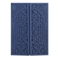 Detailed laser-cut scrollwork and floral patterns on navy blue wedding invitation cover - Magic Blue