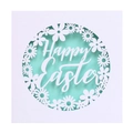 Biglietto di auguri Happy Easter bianco intagliato al laser con corona di fiori su verde - Verde