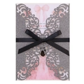 Invitation pailletée découpée au laser avec nœud en satin noir pour fête Quinceañera - Gris Pailleté 51#