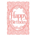 Biglietto di compleanno rosa intagliato al laser con pizzo intricato e disegni floreali - Rosa