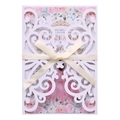 Elegante lasergesneden uitnodiging met roze bloemenprint en beige satijnen strikje - Wit