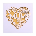 Macro shot of laser-cut MUM greeting card with floral heart and gold glitter texture - White + Gold Inner Page