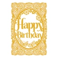 Elegante biglietto di auguri dorato tagliato al laser con testo Happy Birthday e farfalla - Oro