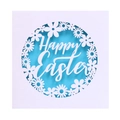 Carte d'invitation de Pâques découpée avec motif marguerites et texte Happy Easter - Bleu ciel
