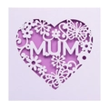 Macro detail of laser-cut heart card featuring MUM lettering and butterfly patterns - White + Purple Inner Page