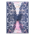 Navy blue laser cut wedding invitation with butterfly buckle and floral inner card - Magic Blue