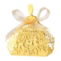 Detailed laser-cut princess dress candy box in glitter gold with organza ribbon - Gold