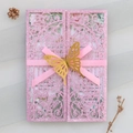 Pink glitter laser-cut wedding invitation with butterfly buckle and ribbon detail - Glitter Bold Pink Style (97#)