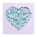 Macro detail of laser-cut purple MUM greeting card with floral patterns and butterflies - White + Tiffany Blue Inner Page