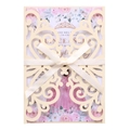 Elegante lasergesneden Quinceañera uitnodiging in beige met roze bloemen en satijnen lint - Platina