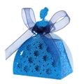 Détail boîte à bonbons bleue pailletée découpée au laser en forme de robe de princesse - Bleu Royal Pailleté