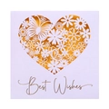 Lace-cut heart greeting card with gold foil butterfly and Best Wishes lettering - White Shell With Dark Yellow Inner Page (HK-682)