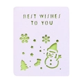 Laser cut Christmas snowman greeting card with Best Wishes text and green snowflake design - White Outer With Bright Green Inner