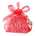 Elegant laser-cut red dress favor box with sheer ribbon for wedding and party candy - Pearlescent Red