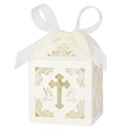 Laser cut white gift box with cross and dove patterns for wedding party favors - Ivory