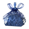Elegant laser-cut navy blue princess dress candy box with ribbon and crown - Magic Blue