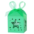 Close-up of green star cutout gift box with happy card and organza ribbon - Dark Green