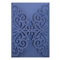 Detail of laser-cut European floral pattern on navy blue pearlescent invitation card - Magic Blue