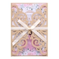 Lasergesneden Quinceañera uitnodiging in champagne goud met elegant bloemenlint - Beige Goud