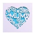 Laser cut Mother's Day card with MUM text, floral heart and hollow butterfly design - White Shell With Blue Inner Card