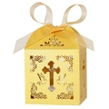 Laser-cut white cross and dove favor box with elegant gold ribbon for festive parties - Gold
