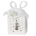Detail of white laser-cut Christmas gift box with star patterns and organza ribbon bow - White (With Tag)