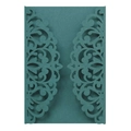 Laser cut dark teal wedding invitation suite with intricate floral hollow pattern - Ink Green