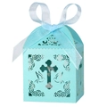 Dettaglio croce e colomba tagliate al laser su scatola di caramelle blu Tiffany chic - Blu Tiffany