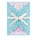 Sky blue laser-cut wedding invitation with cream silk bow and floral inner card - Tiffany Blue