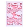 Lasergeschnittene Regenbogen Geburtstagskarte mit Happy Birthday Schriftzug - Weiß + Rosa Innenseite